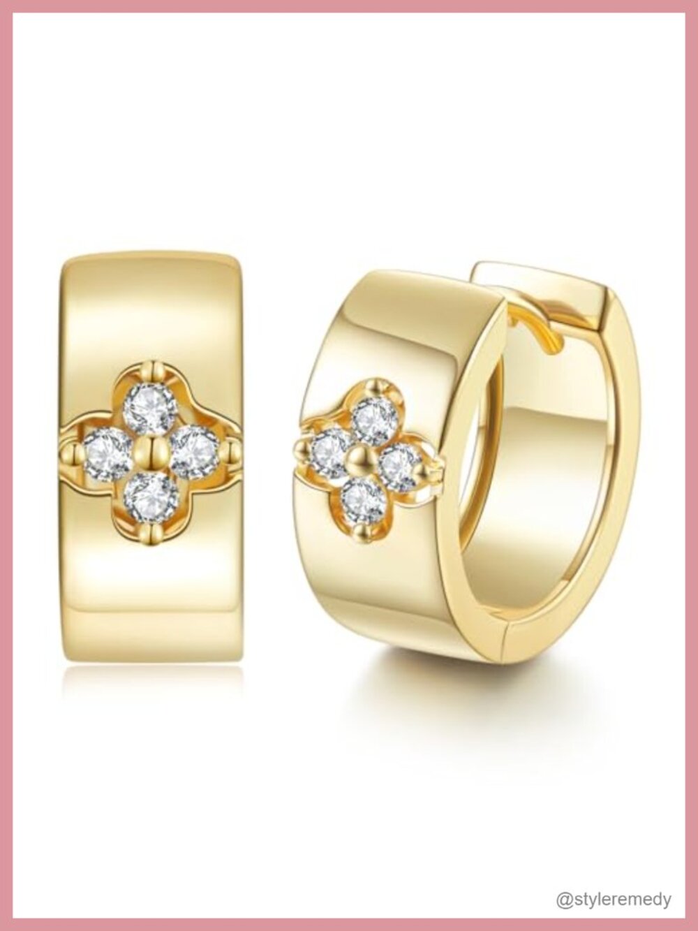 Clover Moissanite Hoop Earrings 14k Gold Plated S925 Silver Pave